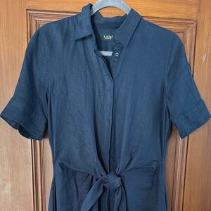 RL navy linen with tie waist detail